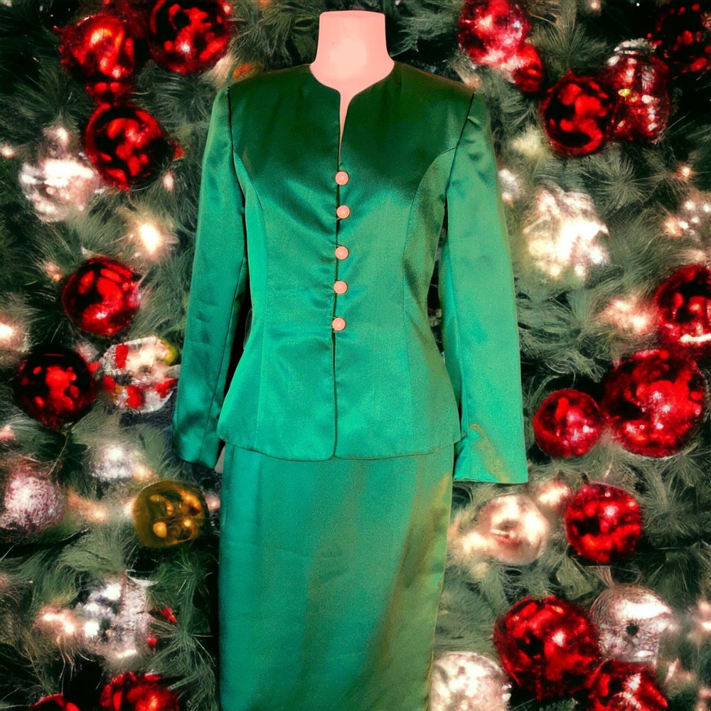 ANNA CAROLE Vtg Matching Maxi Skirt with Embellished Collarless Blazer